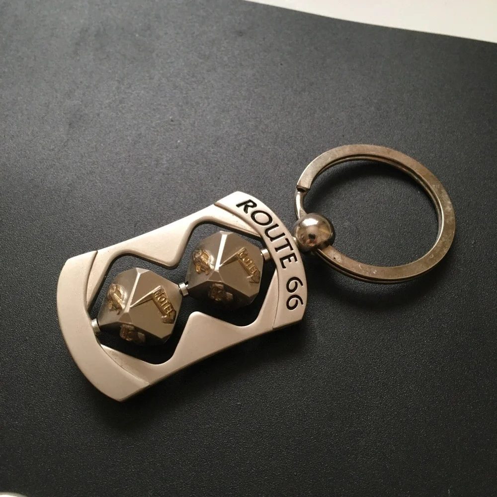Route 66 Silver Rotating Dice Keychain